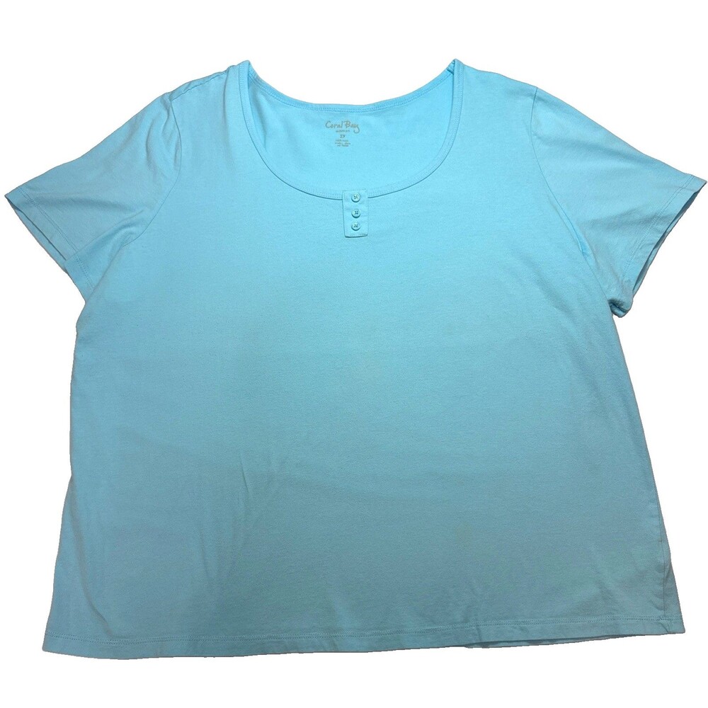 Coral Bay Top Pale Blue Scoop Neck Short Sleeve Pullover T-shirt Women Plus 2XL